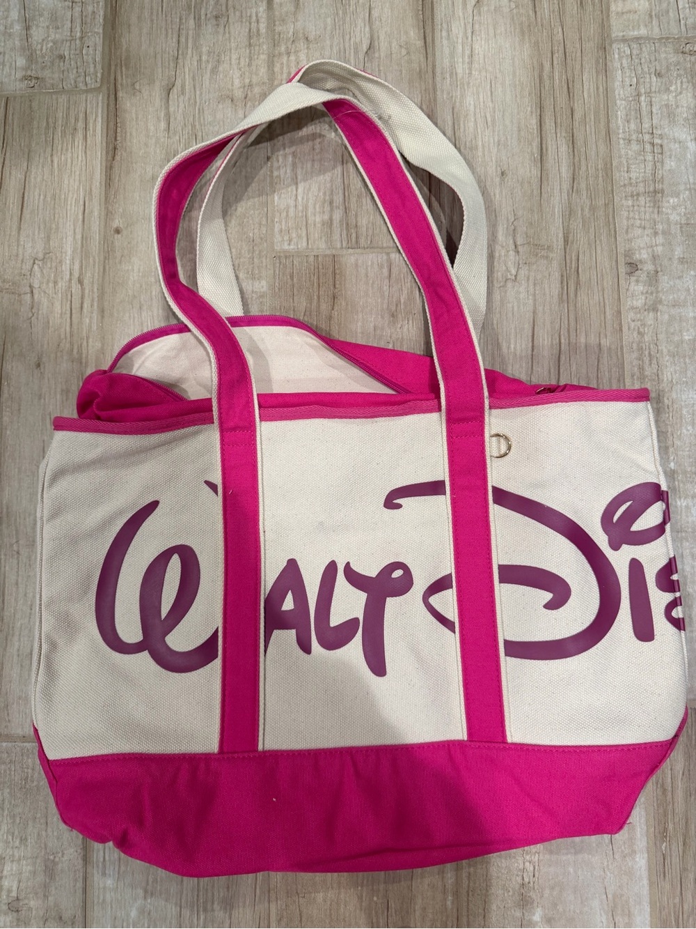 Disney wdw fantasyland feels Canvas Tote in Cream with Hot Pink Trim
